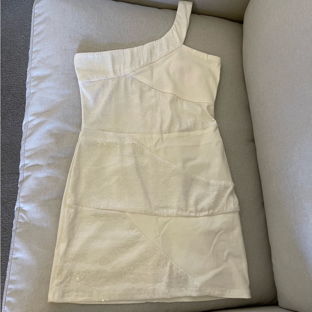 NWT A’gaci One Shoulder White Sequin Bodycon Mini Dress